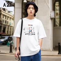 a21 summer men short sleeves white casual t shirt 2022 new character printing cotton tees for male fashion couple tshirts tops