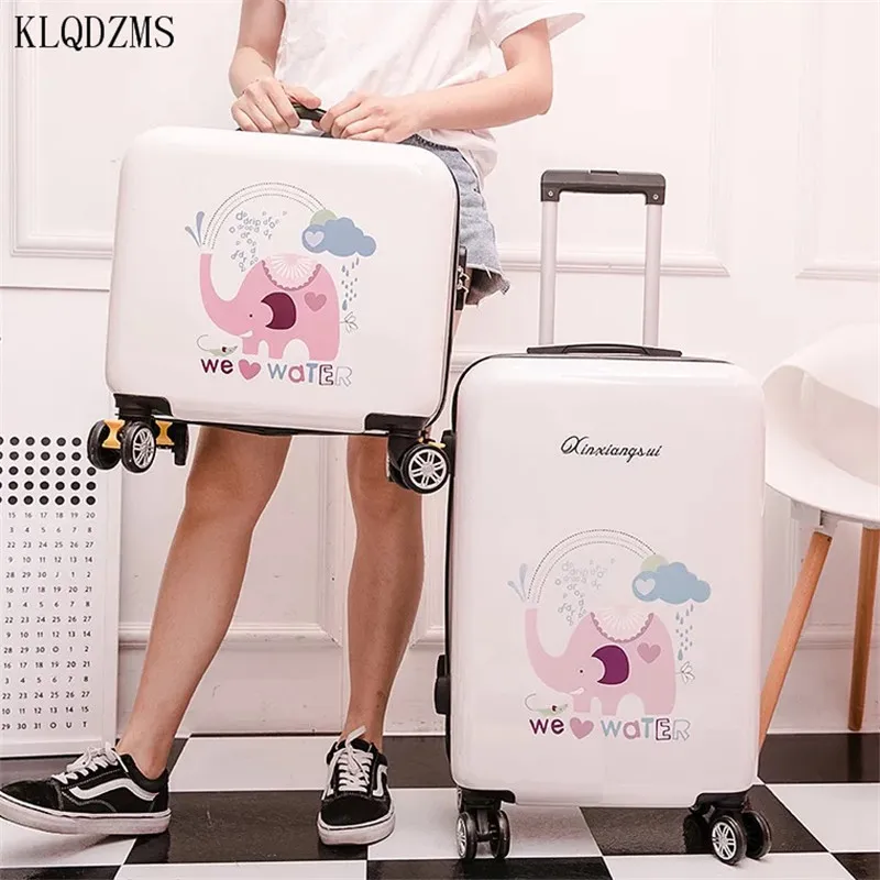 KLQDZMS Fashion Mute Wear-resistant Trolley Case Clear Cartoon Printing Luggage Female 16