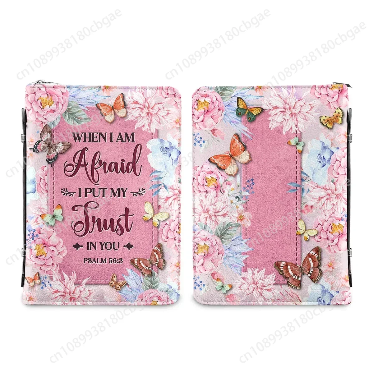Фото Роскошная сумка для Библии из искусственной кожи When I Am Afraid I Put My Trust In You Verse Розовый чехол для Библии с цветочным принтом по индивидуальному заказу для женщин №2