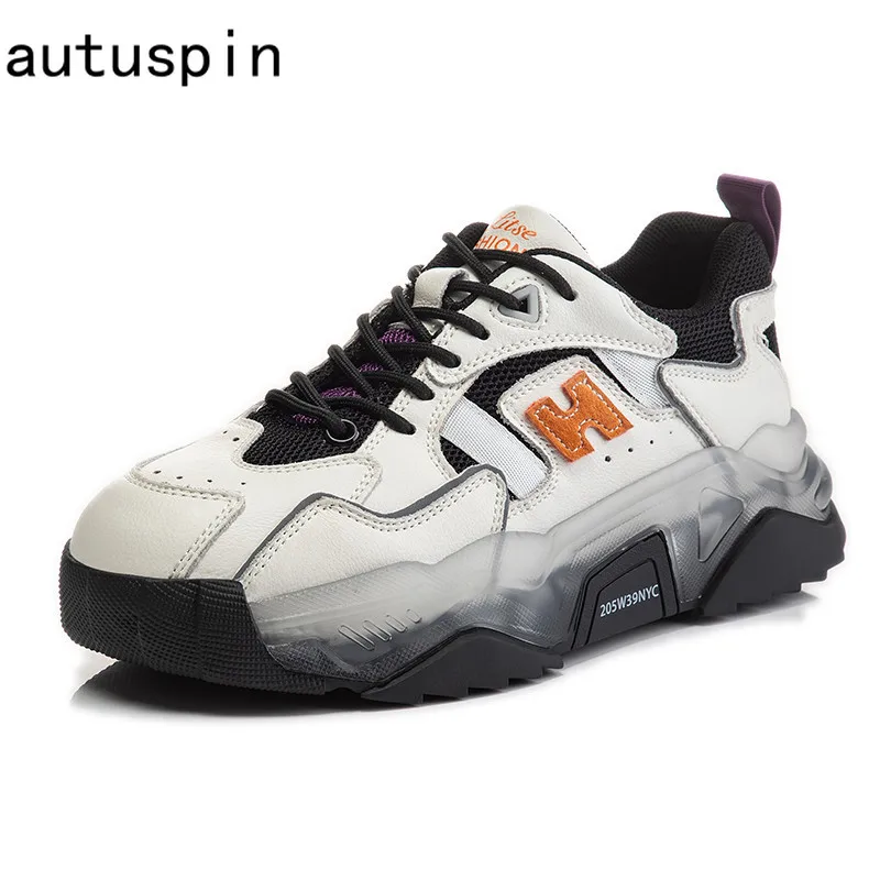 

Autuspin New Women Platform Sneakers Spring Fashion Retro Casual Sports Vulcanized Shoes Woman Outdoor Lace Up Leather Footwear