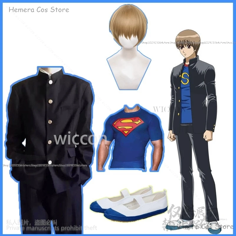 Okita Sougo Косплей Новый Аниме GinpachiSensei Костюм DK Школьная Форма Парики Обувь Хэллоуин