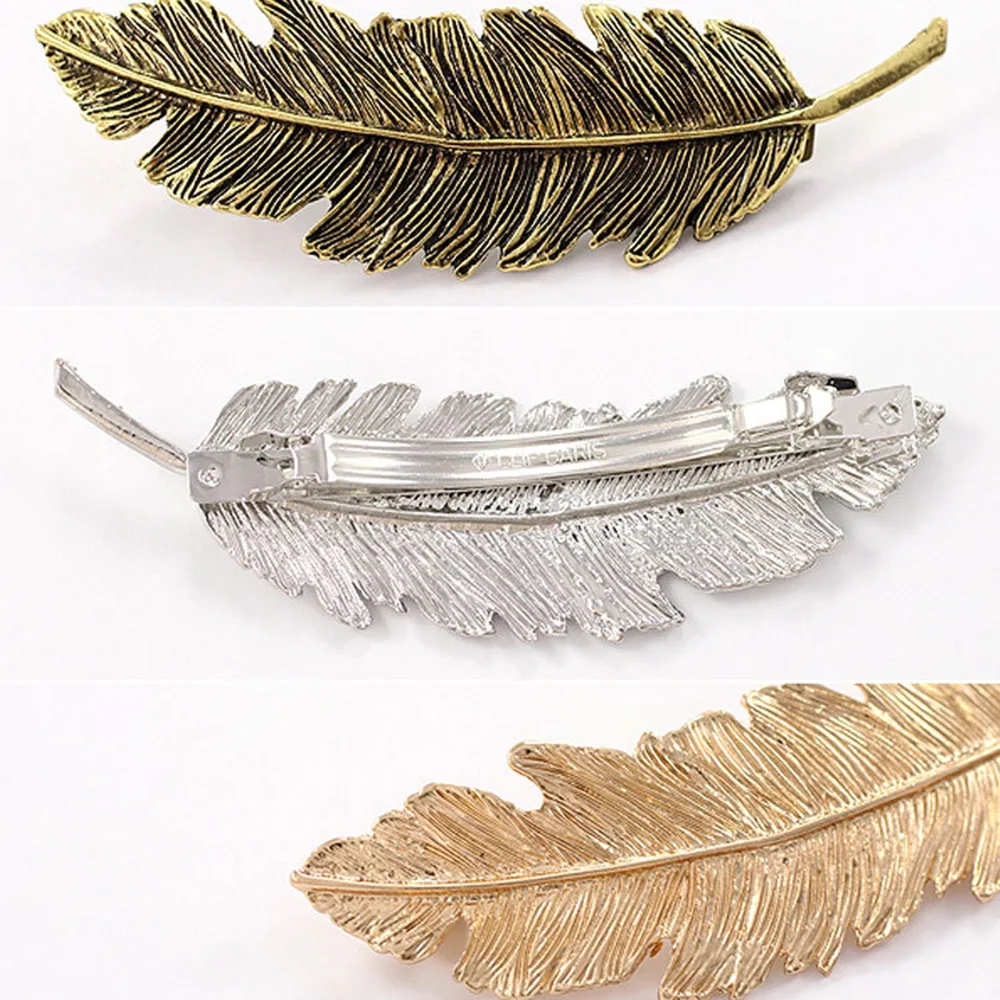 

1Pcs Fashion Metal Leaf Shape Hair Clip Barrettes Crystal Pearl Hairpin Barrette Color Feather Hair Claws Vintage Hair Jewelry