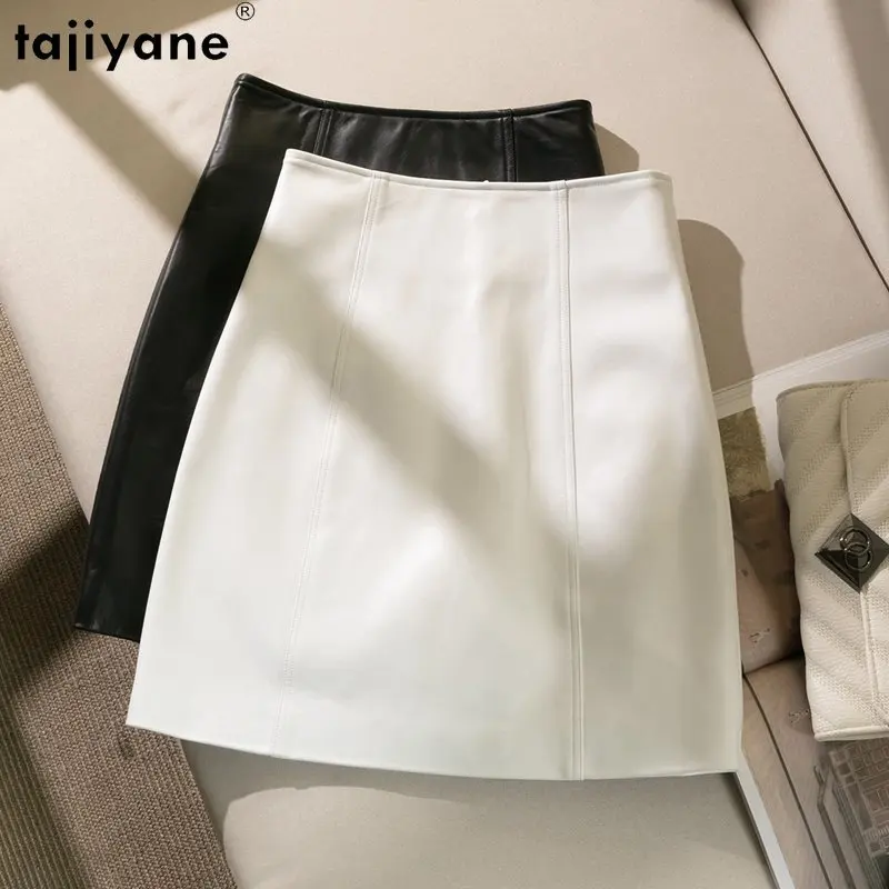 

Женская короткая юбка с высокой талией Tajiyane, черная юбка из натуральной овечьей кожи в Корейском стиле