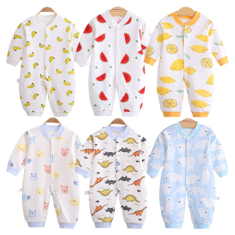2022 Winter Newborn Baby Clothes Toddler Jumpsuit Lovely Fruits Bear Dinosaur Long Sleeve Cotton Romper Boys Girls Home Wear