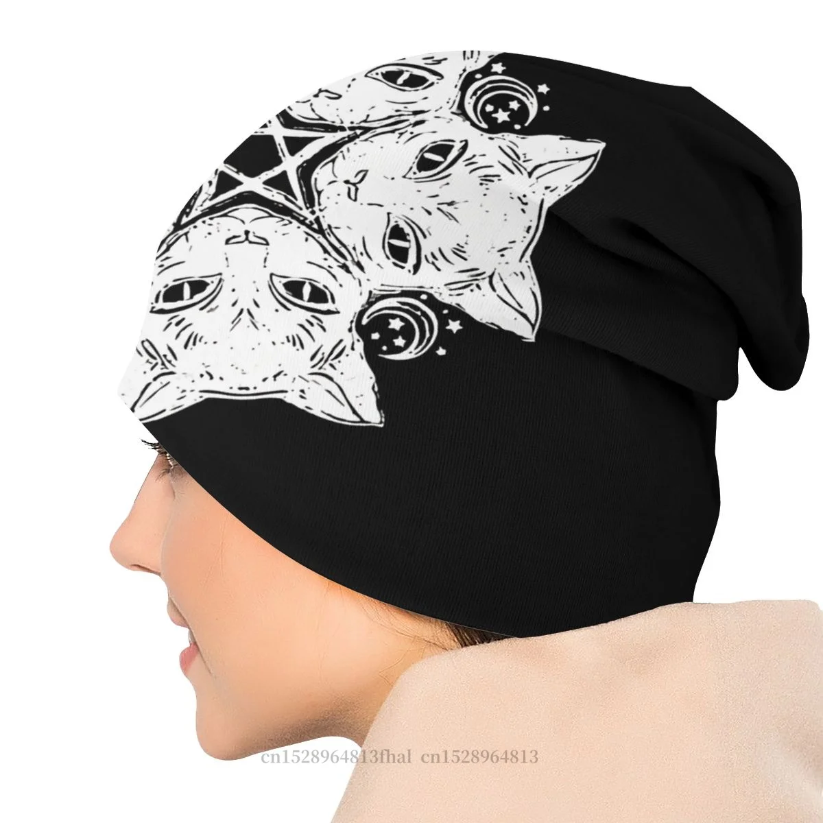 Шляпа шапки Готическая тонкая шапка для мужчин и женщин с котом пентаграммой