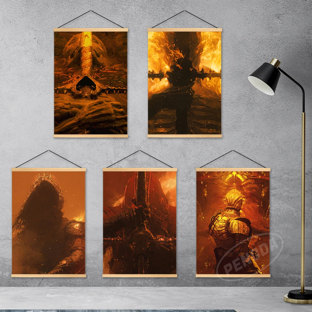 

Canvas Pictures Home Decoration Flame Adventure Samurai Wooden Hanging Paintings Poster HD Prints Wall Art Modular Living Room