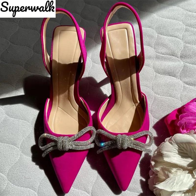 

Women's Sandals Pointed Toe Bow-knot Slip-on High Heels Ladies Shoes 2022 Summer Sexy Party Wedding Female Sandals Woman Sandal