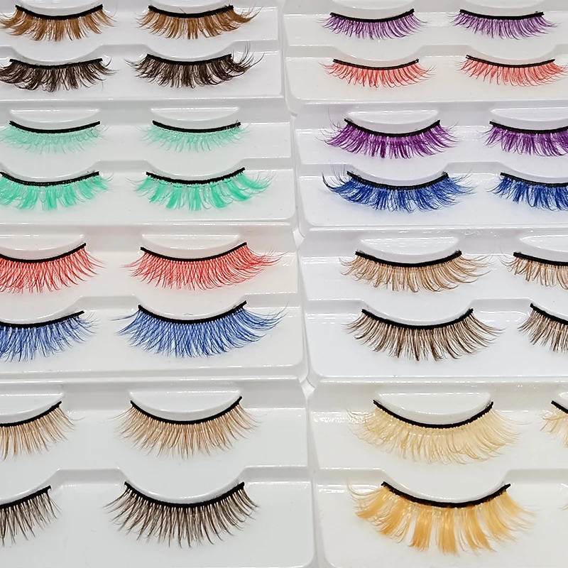 Ресницы натуральные пушистые радужные 2 пары