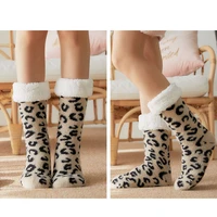 leopard fuzzy slipper socks winter warm plush sleeping womens soft female furry home indoor comfy fluffy floor socks women cool