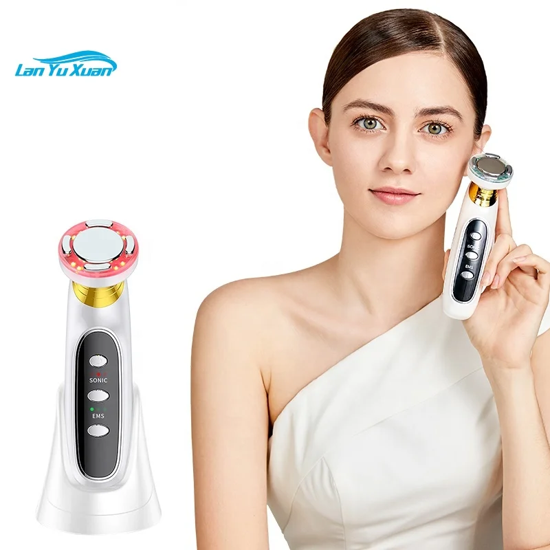 

KKS Face lifting massage ultrasonic red blue led light massage beauty machine ems facial toning massager