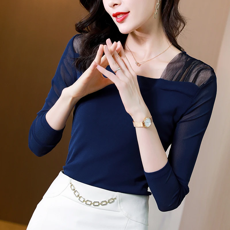 Elegant Solid Color Spliced All-match Gauze Blouse Women's Clothing 2023 Spring New Loose Casual Pullovers Office Lady Shirt
