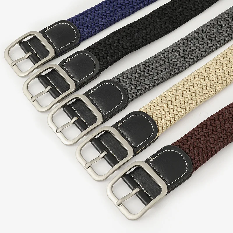 

Black Female Casual Knitted Pin Buckle Men Belt Woven Canvas Elastic Expandable Braided Stretch Belts for Women Jeans Belts Belt