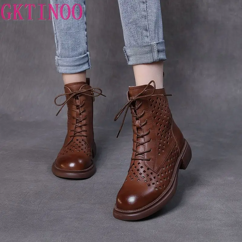 

GKTINOO/Коллекция 2022 года; Женские босоножки из натуральной кожи; Летняя обувь; Женские босоножки на платформе в стиле ретро со шнуровкой и молн...