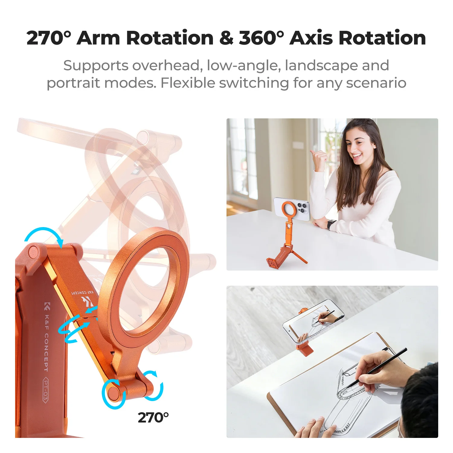 Фото K&F CONCEPT 360 °   Вращающийся магнитный штатив-трипод 4-в-1 для iPhone 17/16/15/14 Pro Max №4
