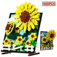 sunflower flower building blocks 3d drawing board wall illustration model brick diy assembled flower brick childrens toy gift