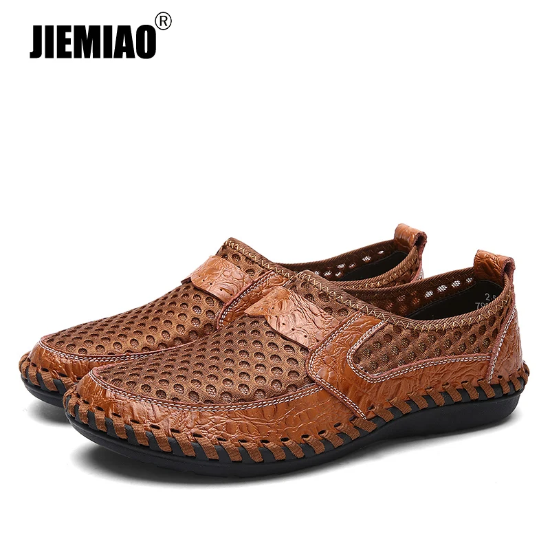 

JIEMIAO Men's Hiking Shoes High Quality Men Leather Loafers Flat Handmade Shoes Outdoor Breathable Casual Sneakers Size 38-50