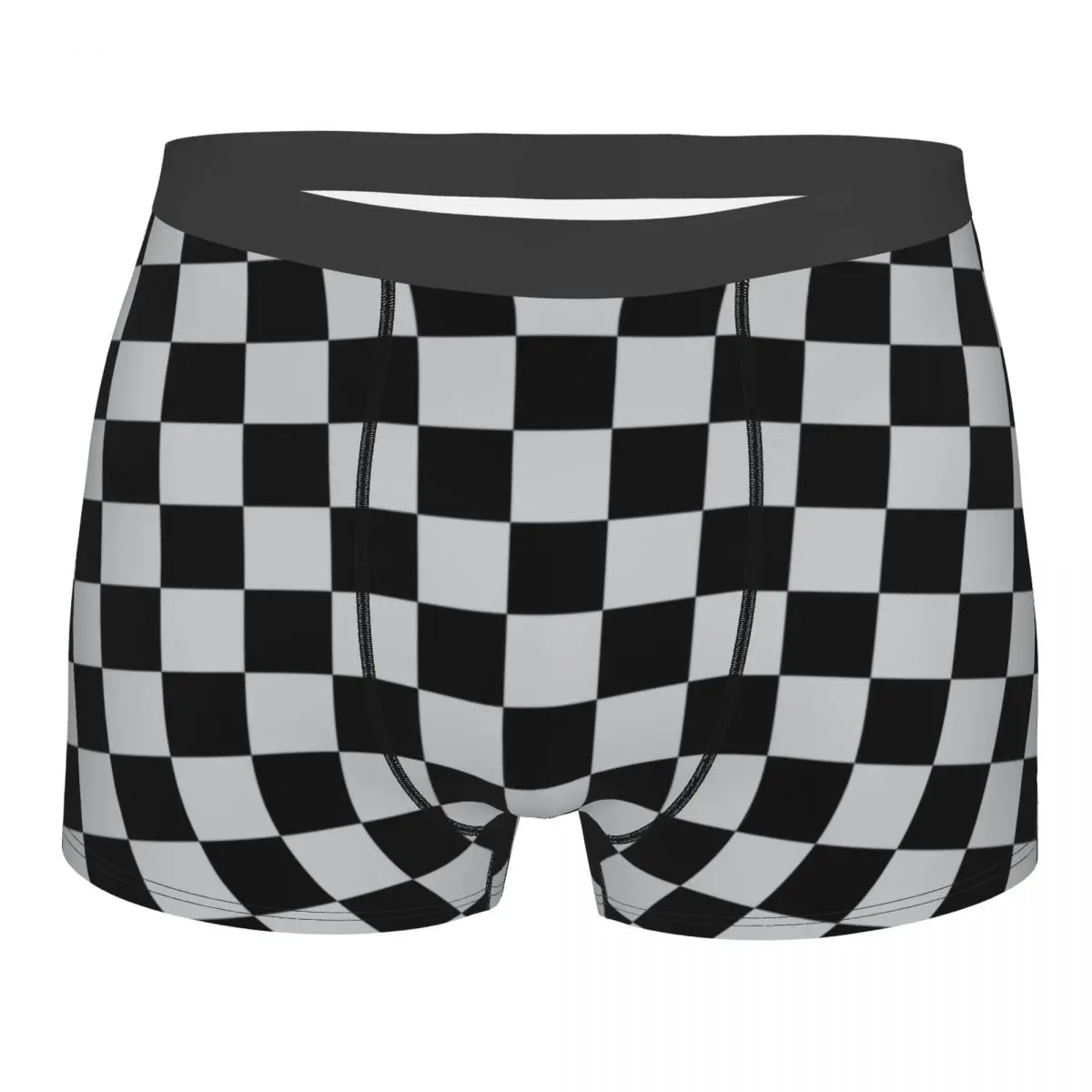 Men's Grey Checkerboard Boxer Shorts Panties Mid Waist Underwear Homme Sexy S-XXL Underpants