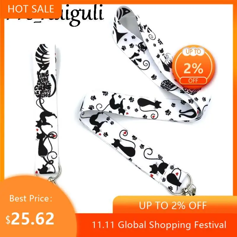 

30pcs Black cat hand Wristlet Neck Strap Lanyards ID badge card holder keychain Mobile Phone Strap Gift Ribbon webbing necklace