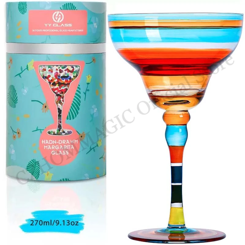 Hand-painted Creative Colored Margarita Wine Glass Cocktail Goblet Cup Lead-free Home Bar Wedding Party Drinkware With Gift Box
