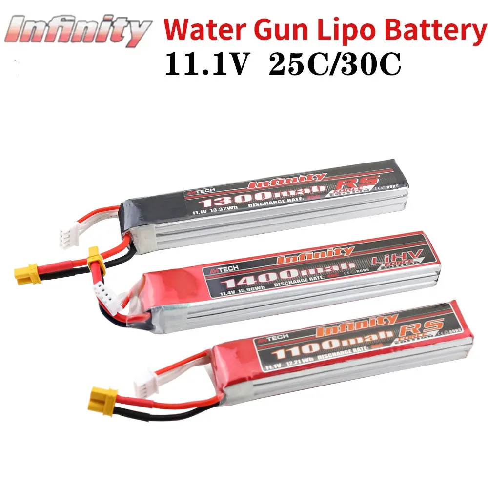 Аккумулятор Infinity Water BB Gun Lipo 3S, 11,1 В, 1100 мАч, 1300 мАч, 1400 мАч, 25C, 30C, XT30, разъем Tamiya SM, детали для радиоуправляемых моделей