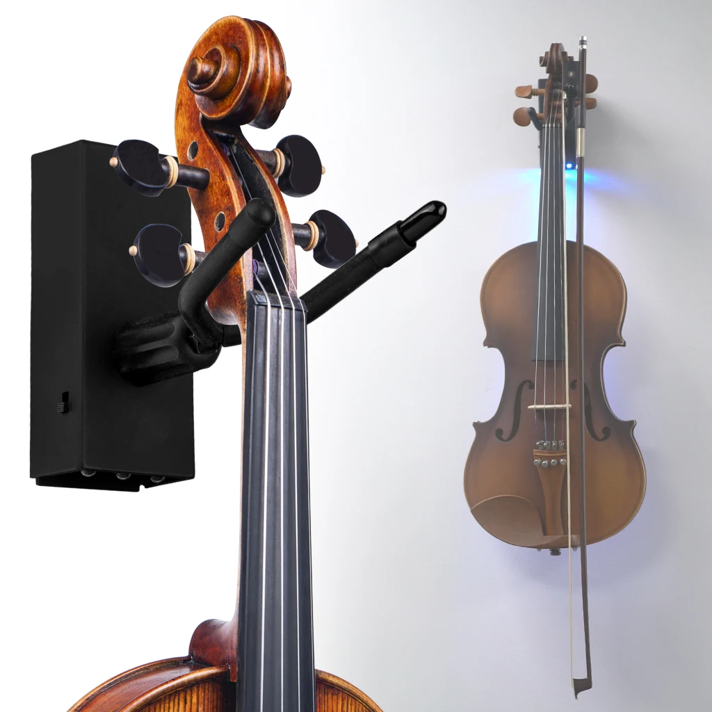 LOMMI 3PCS LED Acoustic Violin Hanger Stand Protection Electric Violin Wall Mount Wall Racks Violin Hanger Bracket W/Bow Holder enlarge