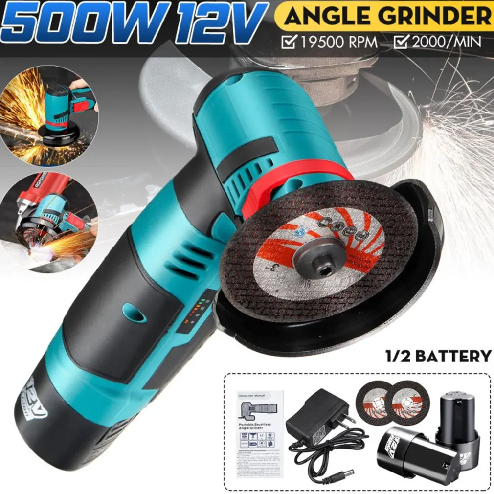 

Mini Cordless Angle Grinder Brushless Cutter Grinder Electric 12V 500W Cutting Portable Polisher Cutting Grinding Tool EU plug