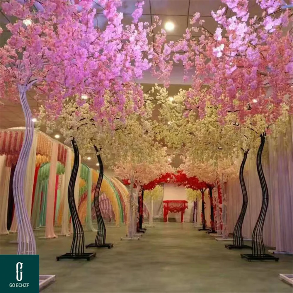 

2.6M Height White Artificial Cherry Blossom Tree Road Lead Simulation Cherry Flower With Iron Arch Frame For Wedding Party Props