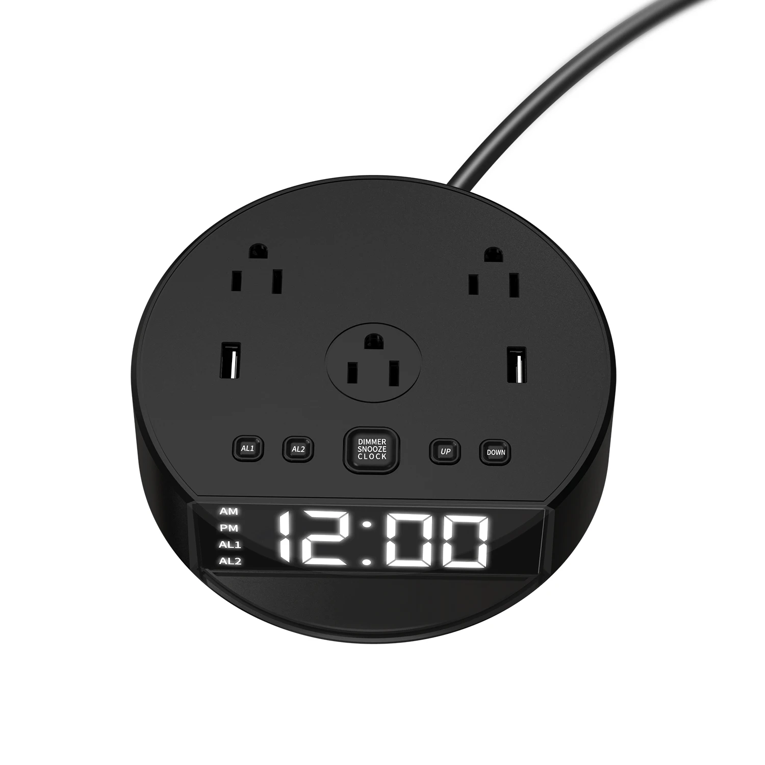 100pcs 2 Surge Protection USB Ports 3 Outlets  Electronical American Standard Power Strip With Full Digital Dimmable Alarm Clock
