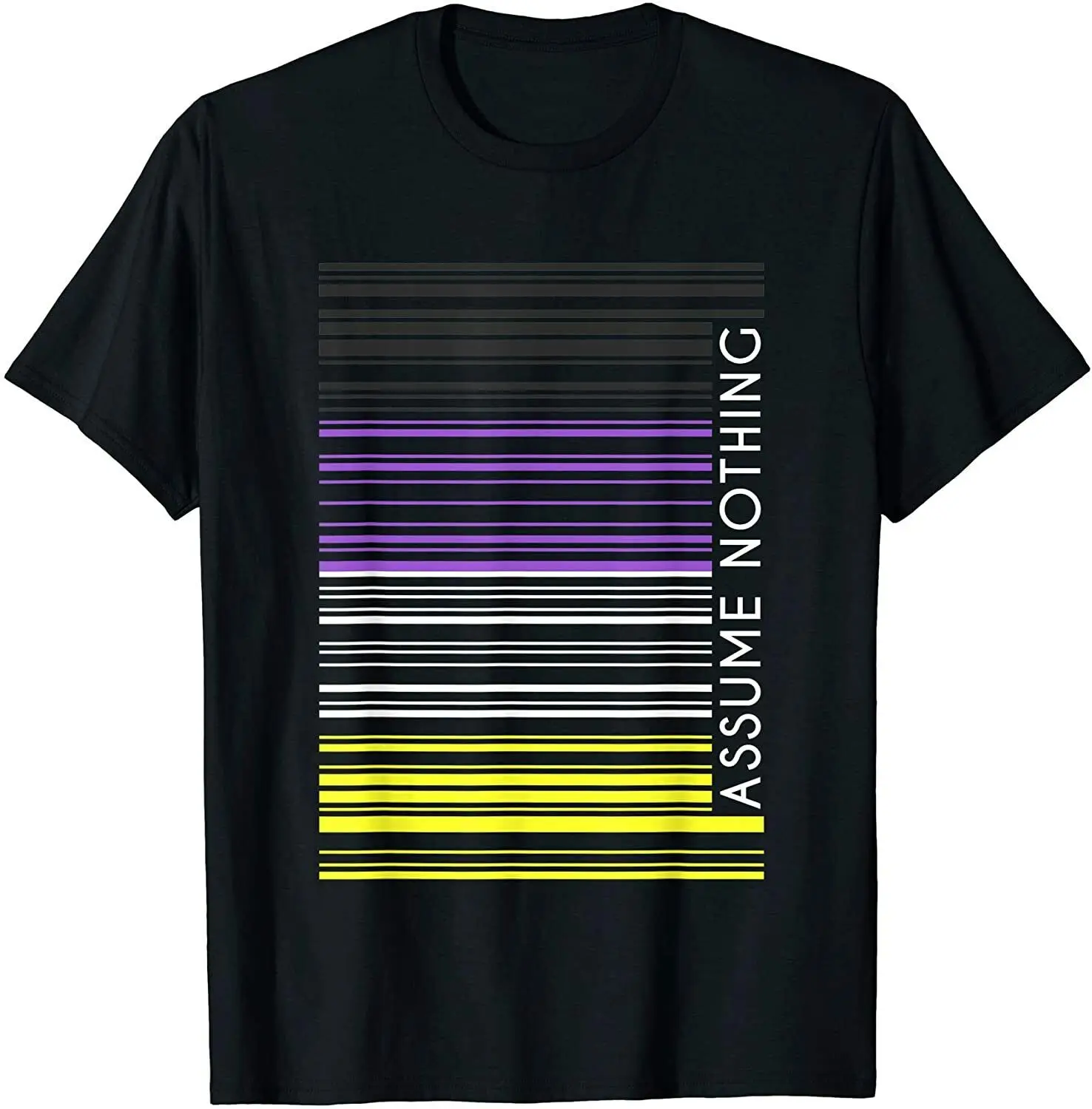 Assume Nothing Nonbinary Flag Barcode Enby O-Neck Cotton T Shirt Men Casual Short Sleeve Tees Tops Streetwear