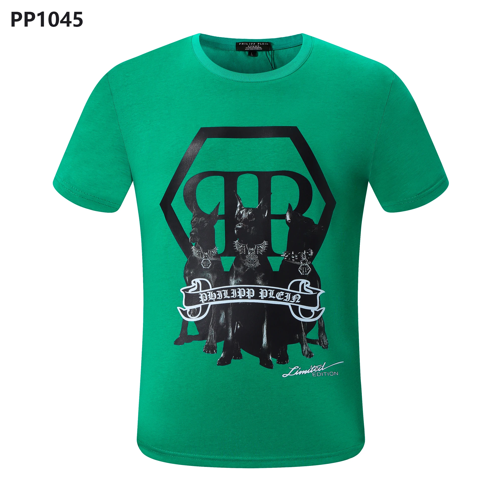 

Philip Plaine Summer Men's T-shirt Short Sleeve PP Wolf Print Domineering Personality Cotton Business Solid Color Top Clothing