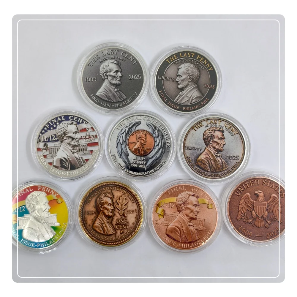 Фото 33 дизайна, памятная монета Final Cent Lincoln, ограниченная серия, 1909–2025, красочная сувенирная монета, Lincoln, металлический подарок для рукоделия №1
