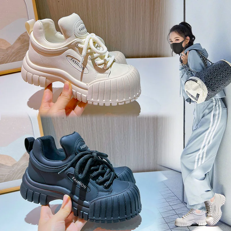 

Туфли женские из натуральной кожи, маленький размер, белые, на толстом каблуке, Спортивная универсальная Повседневная Милая обувь, осень 2023