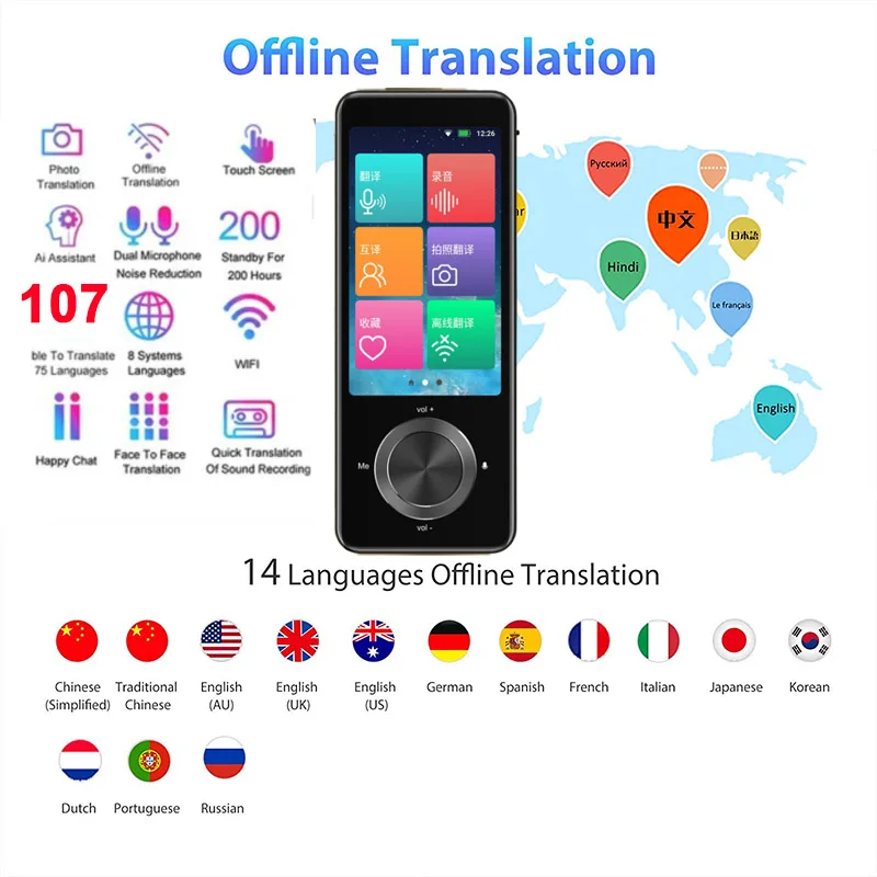 

M9 Camera offline Interpreter multi-language voice translator 107online photo translation 12 countries offline Android 8.1System