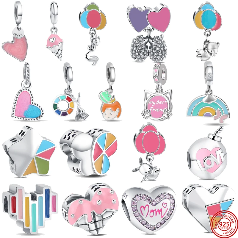 

925 Sterling Silver Amulet Cute Bomb Brush Rainbow Charm Pendant Bead Fit Original Pandora Bracelet DIY Jewelry For Women Gift
