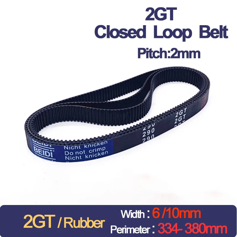 

2GT Belt Width 6/10mm Rubber Closed Loop Perimeter 334 336 340 344 354 356 360 364 370 376 380mm GT2 Timing Synchronous Belt