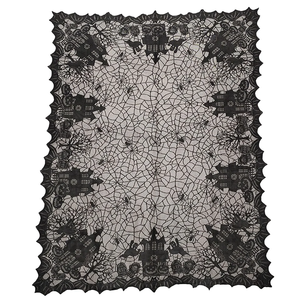 

Tablecover Lace Tablecloth Black Clothes Runners Skirt Gothic Knitted Slipcover Spider Web Cobweb Cloth
