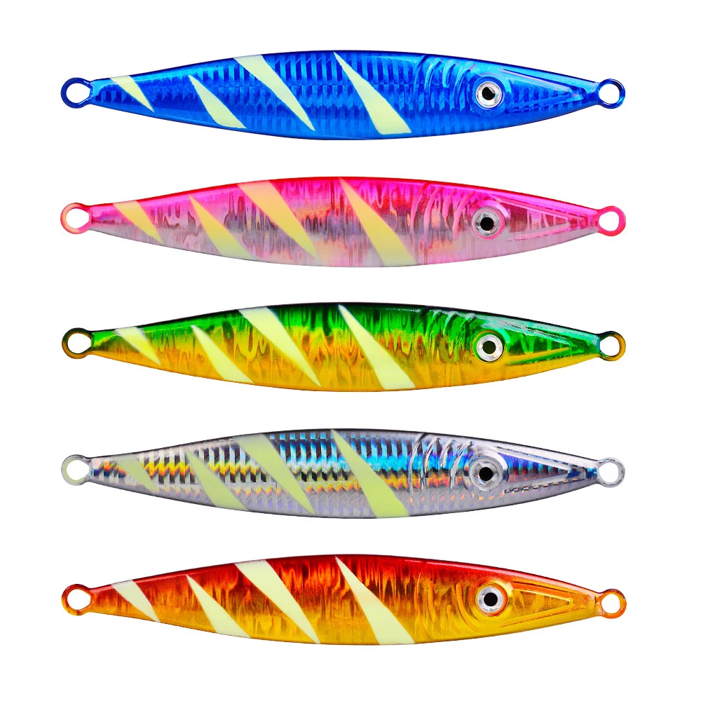 5 Pcs Kit 60g 80g 100g 160g 200g Luminous Jigging Fishing Lure Metal Jig Spoon Pesca Shore Lures Fish Tuna Bait Saltwater Sea