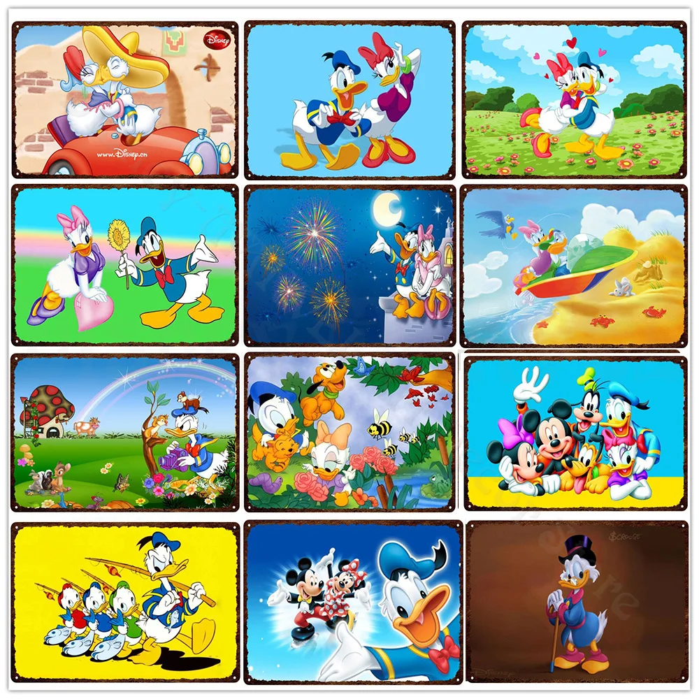 

Disney Donald Duck Cartoon Metal Sign Vintage Metal Plate Tin Plaque Wall Stickers Decor Poster Kids Room Man Cave Home Decor