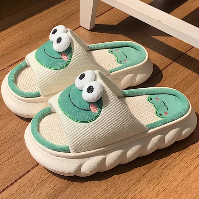 2022 New Cute Cartoon Bunny Cotton Linen Slippers Women Summer Breathable Platform Slides Floor Mute Slippers Kawaii Flip Flops 5