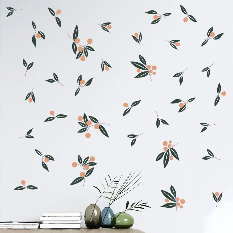

Orange Fruit Small Green Leaves Wall Sticker Home Decoration DIY Wallpaper Kids Room Living Room Bedroom Decor Wall Decal