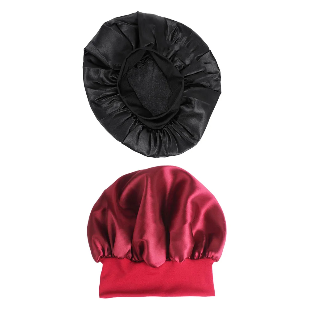 

Bonnet Hair Cap Hat Chemo Sleeping Shower Caps Women Night Elastic Silk Headwear Care Bath Beanie Satin Salon Woman Red Black