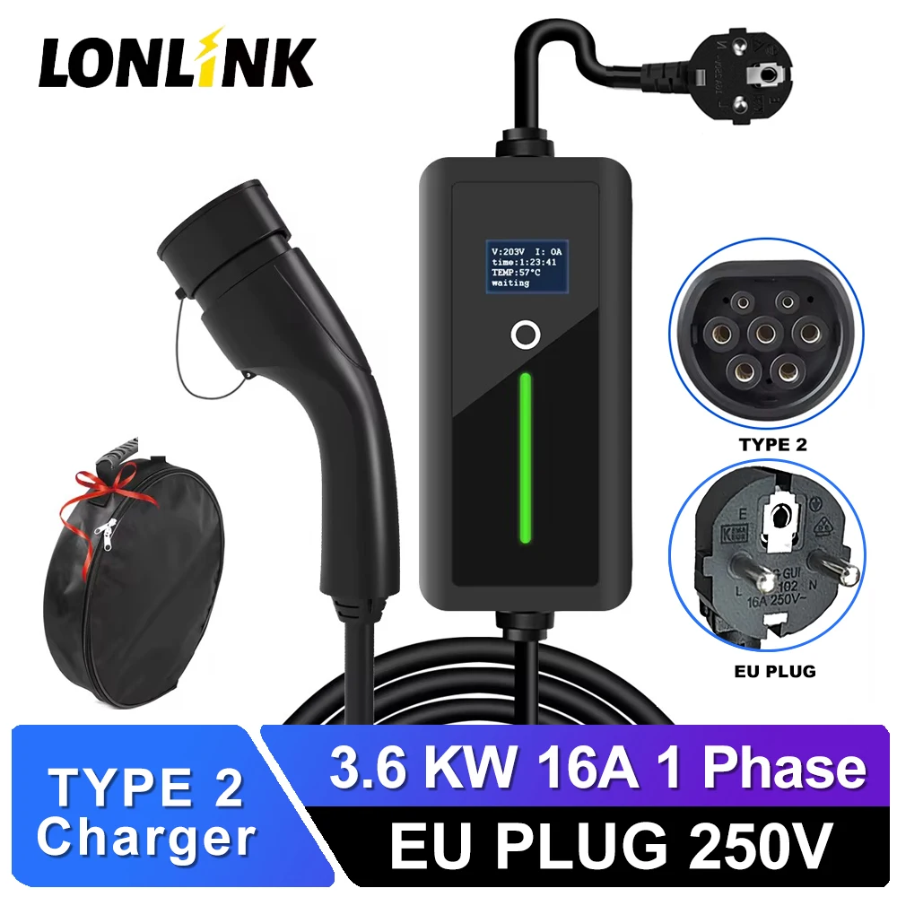 Зарядное устройство LONLINK для электромобилей типа 2 240 кВт 16 А 5 метров зарядное в с