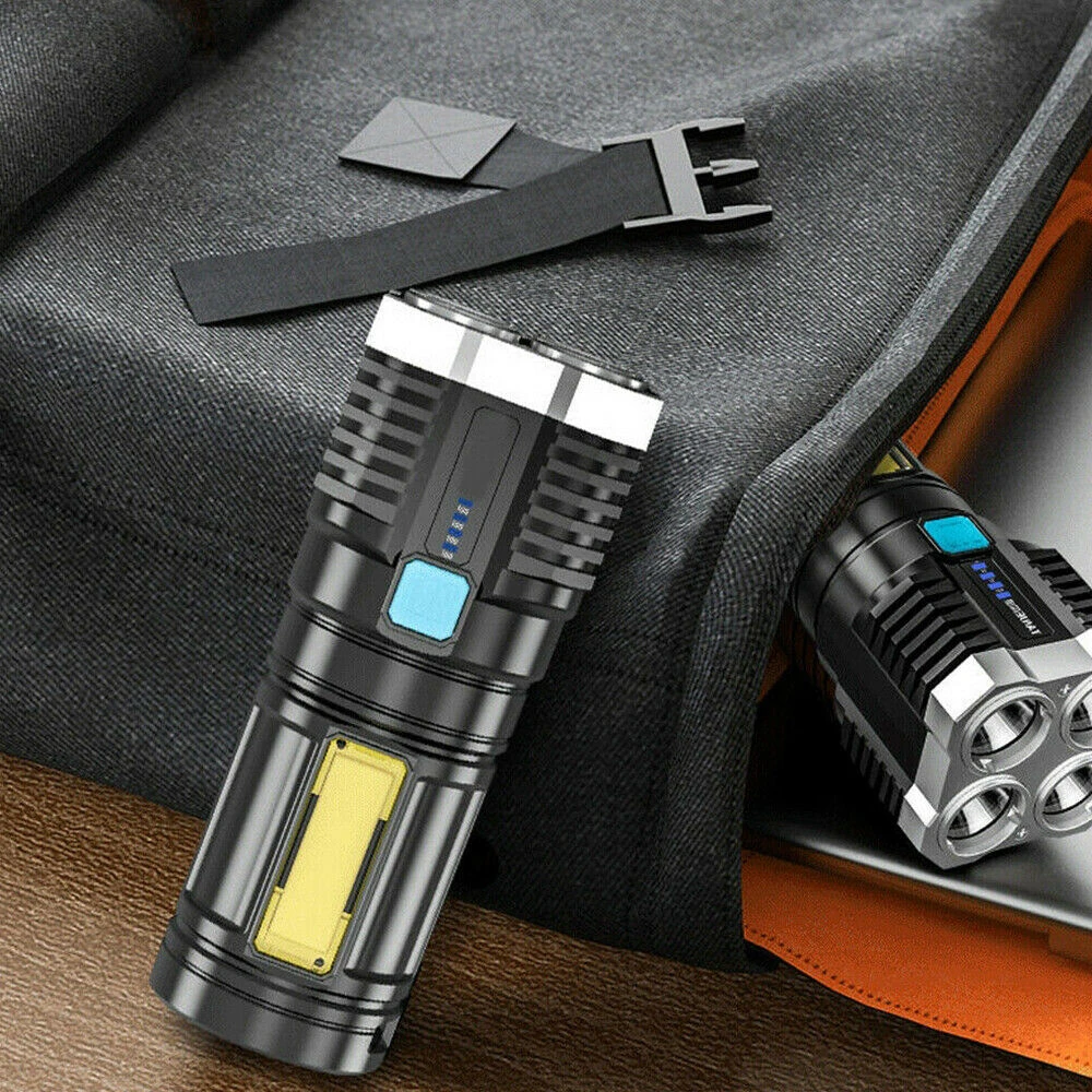 Четырехъядерный мощный светодиодный фонарик-вспышка USB-зарядка с COB босветильник