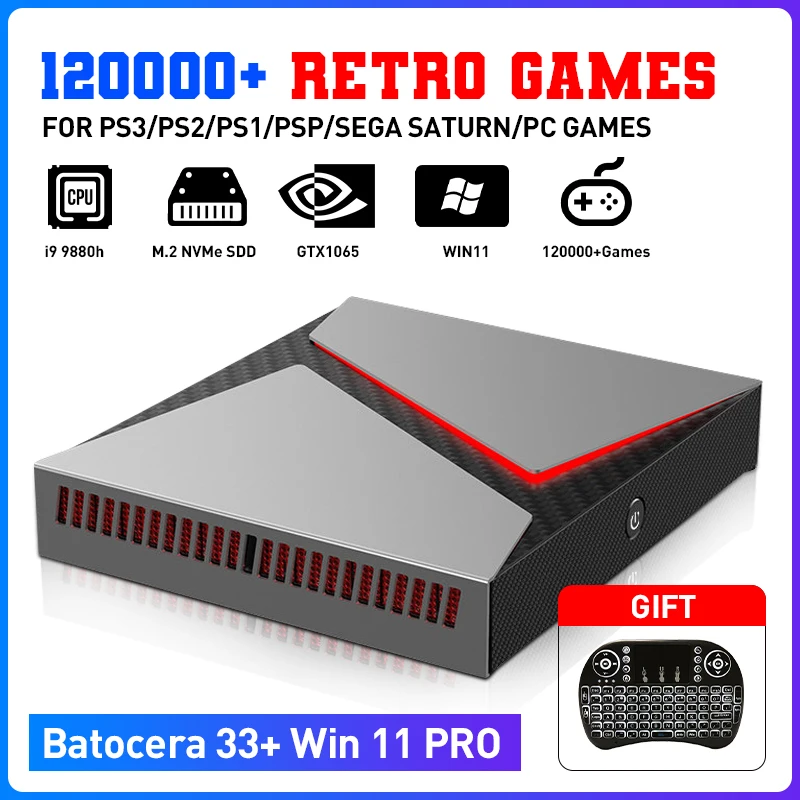 Mini Retro Gaming Consoles With 120000 Games With Intel i9 9880H 8 Cores Nvidia GTX 1650 4G Graphics Batocera 33 For PS3 /PS2/SS