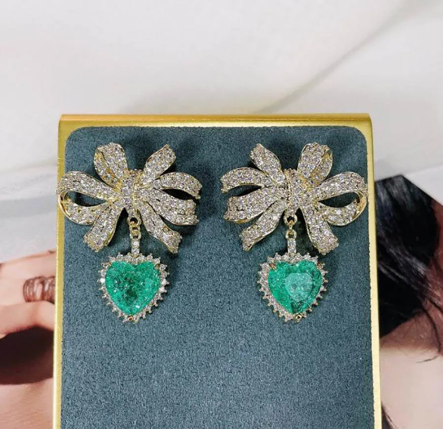 

Fashion elegant bow romantic love earrings European zircon heart romance wedding luxurious party Trend jewelry