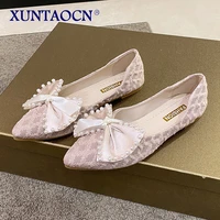 womens flat sole shoes pointed toe 2022 autumn new fashion all match sequined womens shoes shallow mouth bow peas shoes