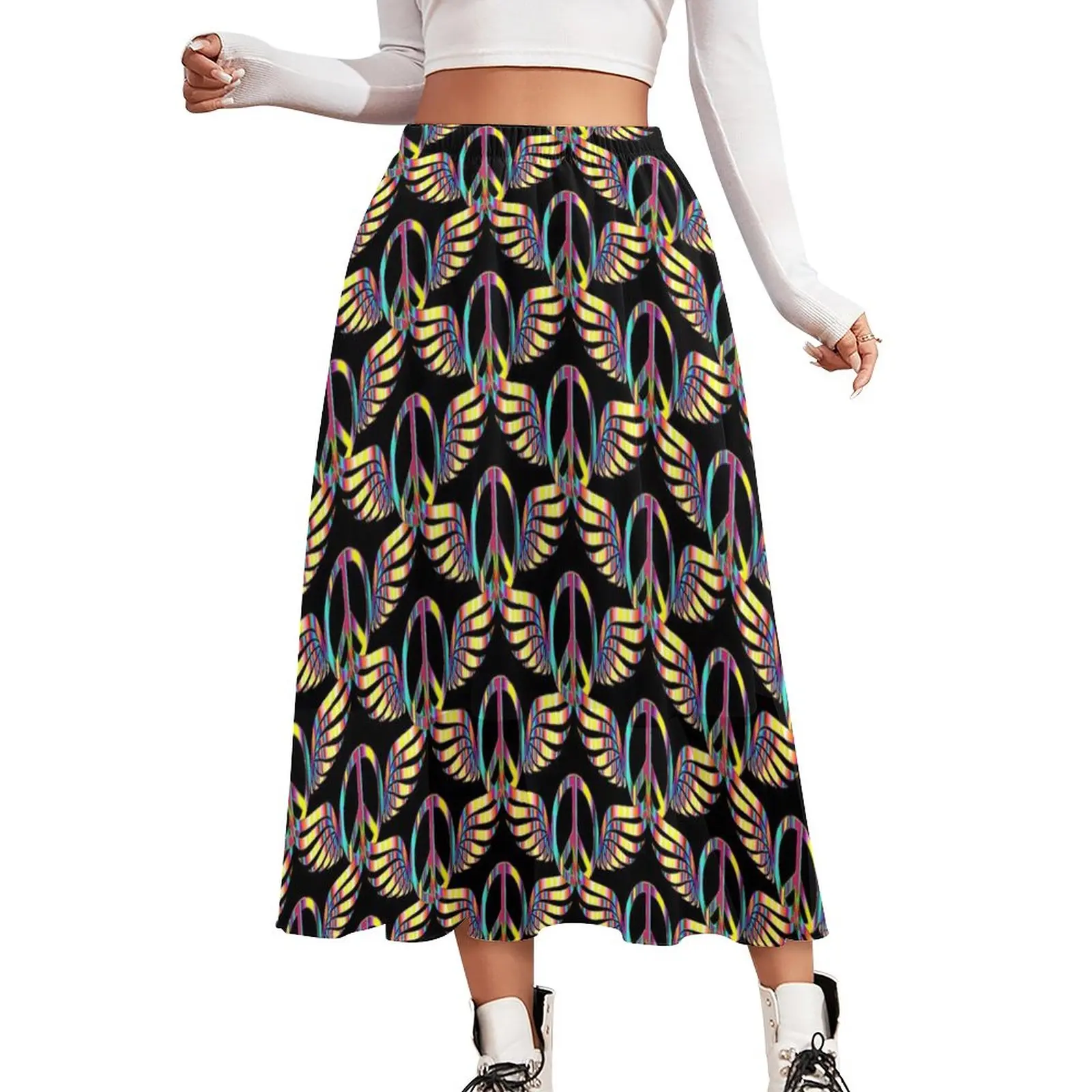 

Hippie Peace Symbol Chiffon Skirt Thunder Print Korean Fashion Long Skirts Female Cute A-line Skirt Custom Clothes Gift