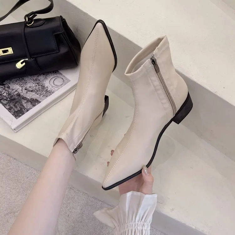 Boots 2021 chunky heeled women fashion boots web celebrity matching medium heel slim Chelsea ankle boots