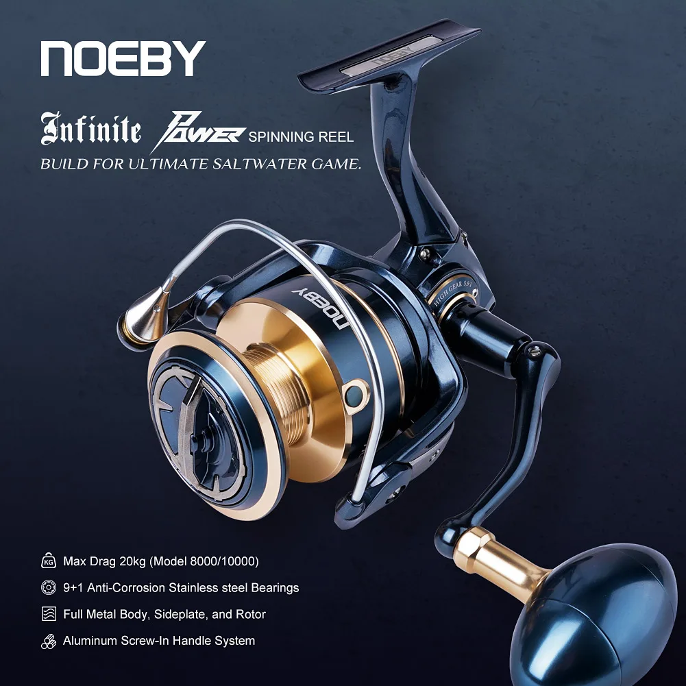 Фото Спиннинговая рыболовная катушка Noeby Infinite Power 5000H 8000H 10000H Макс. сопротивление 20 кг Цельнометаллический корпус Спиннинговые рыболовные катушки для морской воды №1
