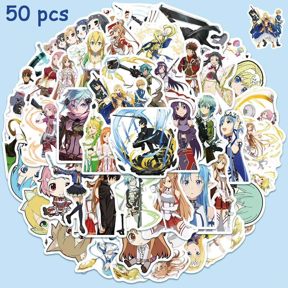 

10/50pcs Hot Blood Animation Sword Art Online Stickers Guitar Skateboards Luggage Fridge Car Stationery Graffiti Stickers Decals